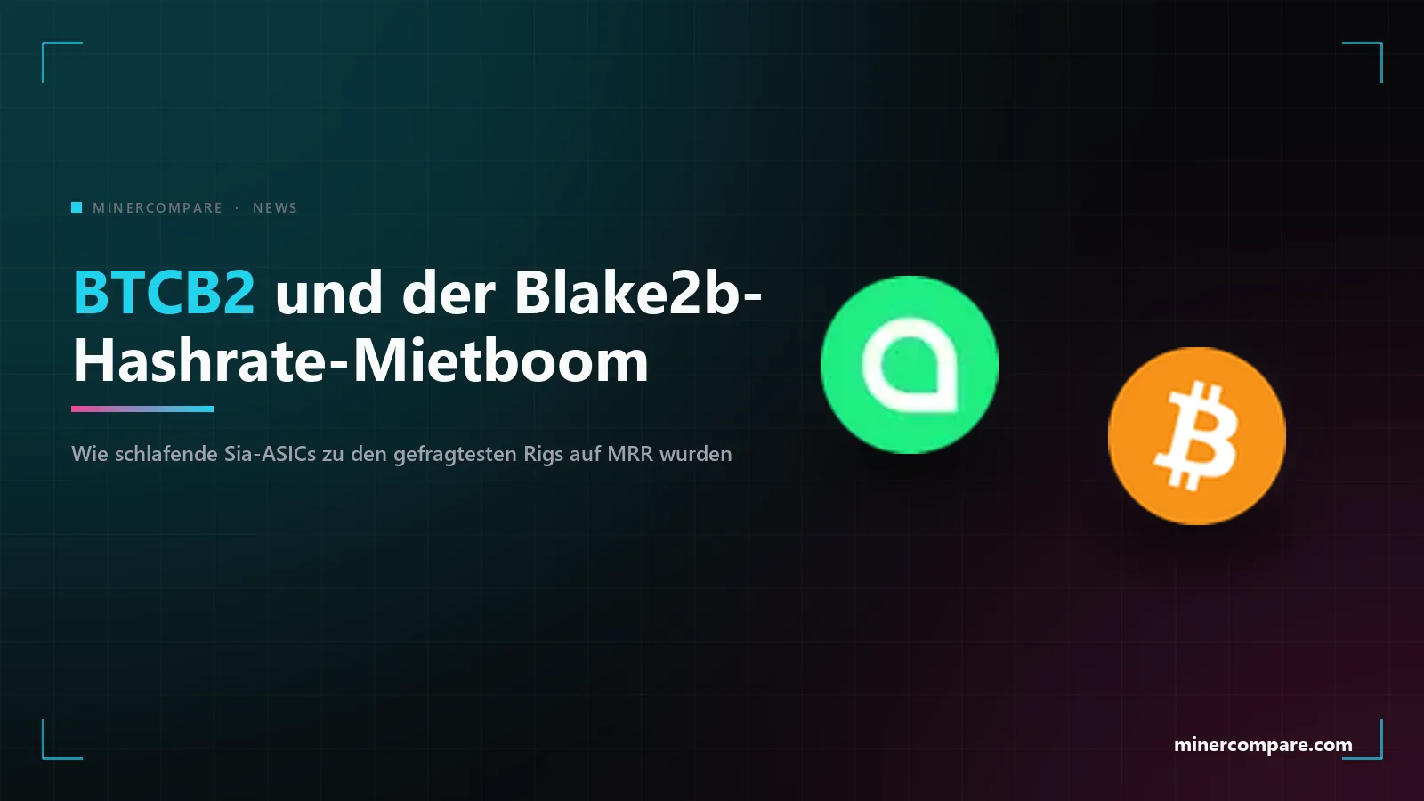 Siacoin- und Bitcoin-Coin-Symbole nebeneinander auf dunklem Hintergrund