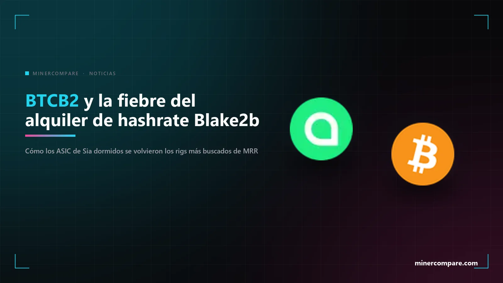 Iconos de las monedas Siacoin y Bitcoin uno junto a otro sobre fondo oscuro
