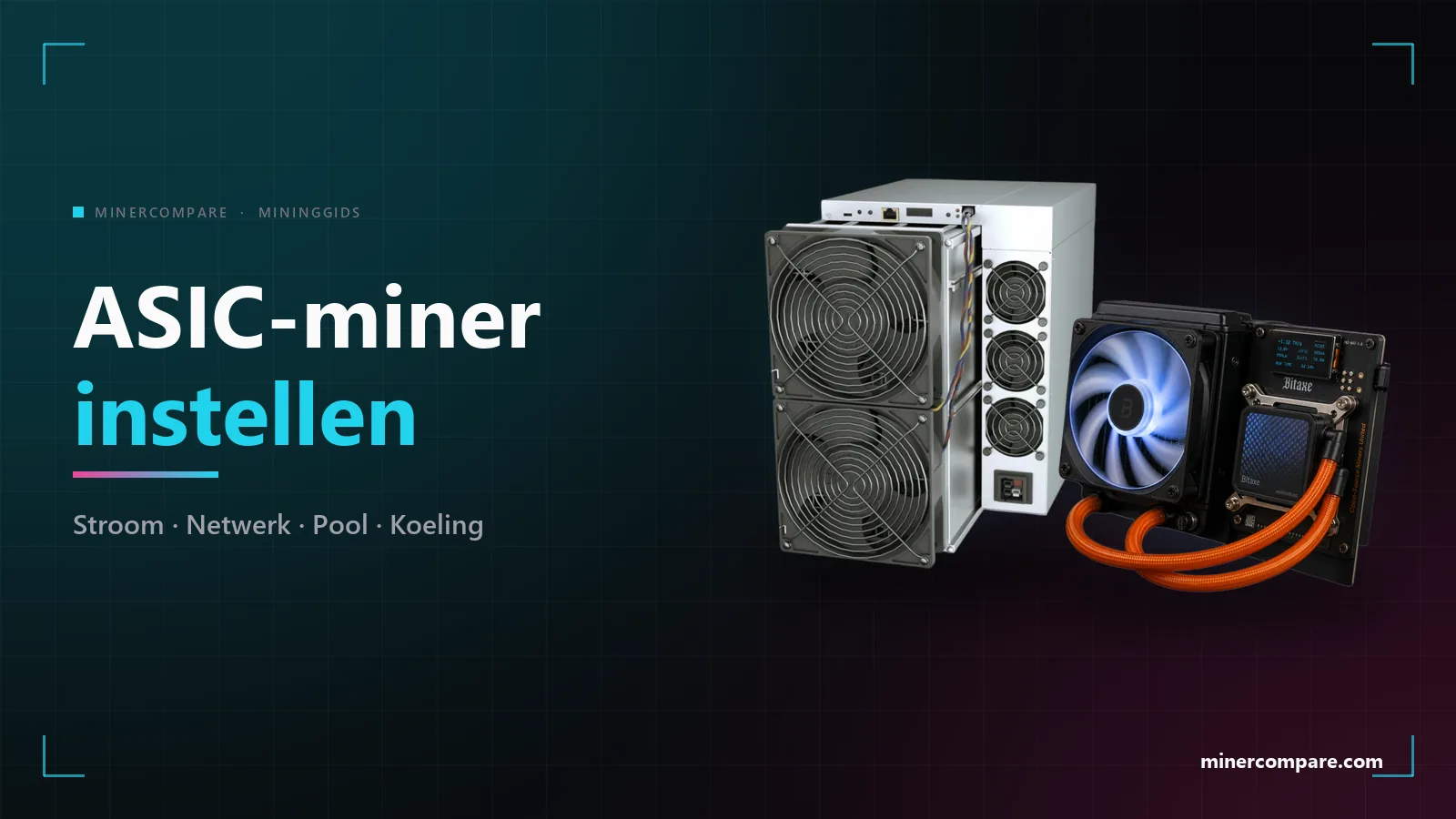 ASIC-miner op een donkere achtergrond naast de titel ASIC-miner instellen