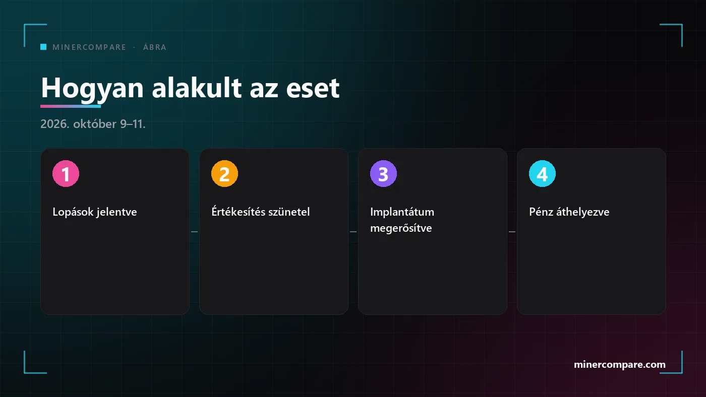 Négy számozott lépés, amely megmutatja, hogyan alakult a Ledger-viszonteladó ügye az első lopásoktól az implantátum megerősítéséig és a pénzek áthelyezésére szóló tanácsig