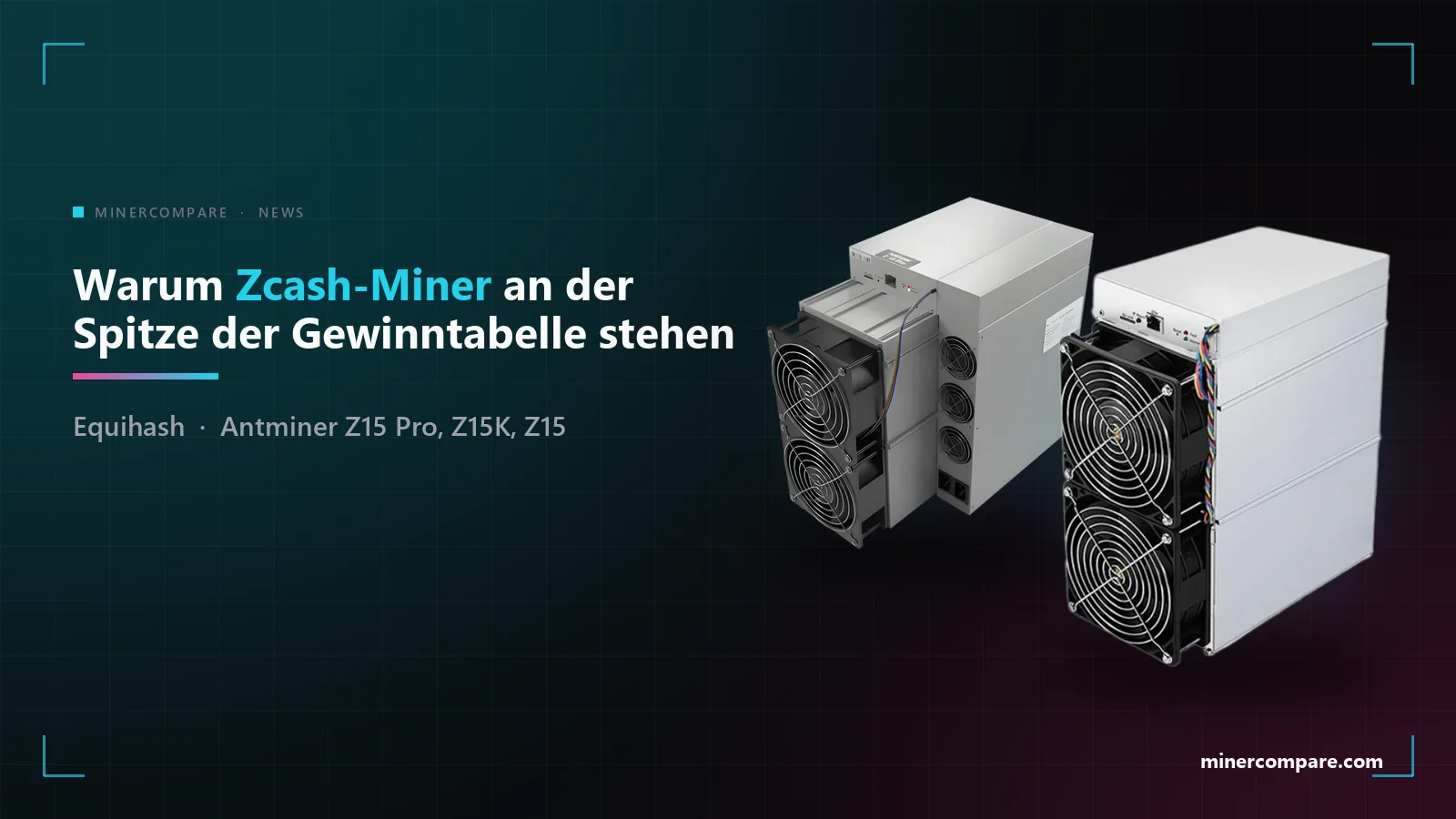 Zwei Zcash-Miner der Bitmain-Antminer-Z15-Serie auf dunklem Hintergrund
