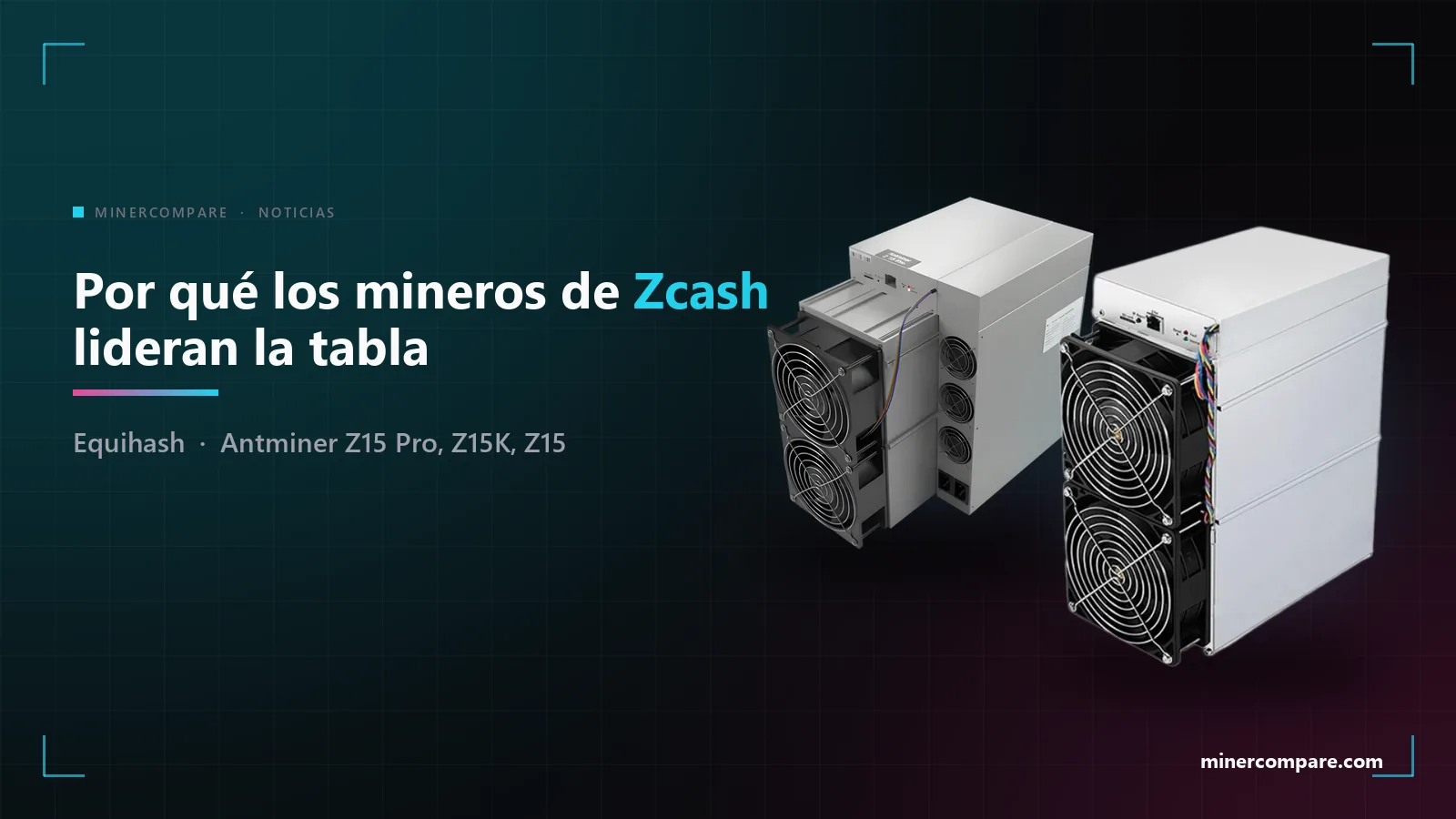 Dos mineros de Zcash de la serie Bitmain Antminer Z15 sobre fondo oscuro
