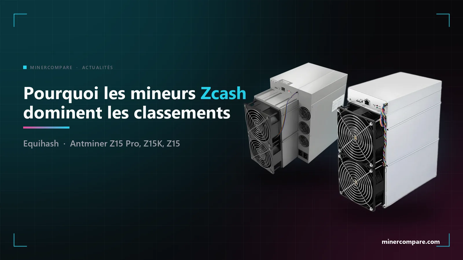 Deux mineurs Zcash de la série Bitmain Antminer Z15 sur fond sombre