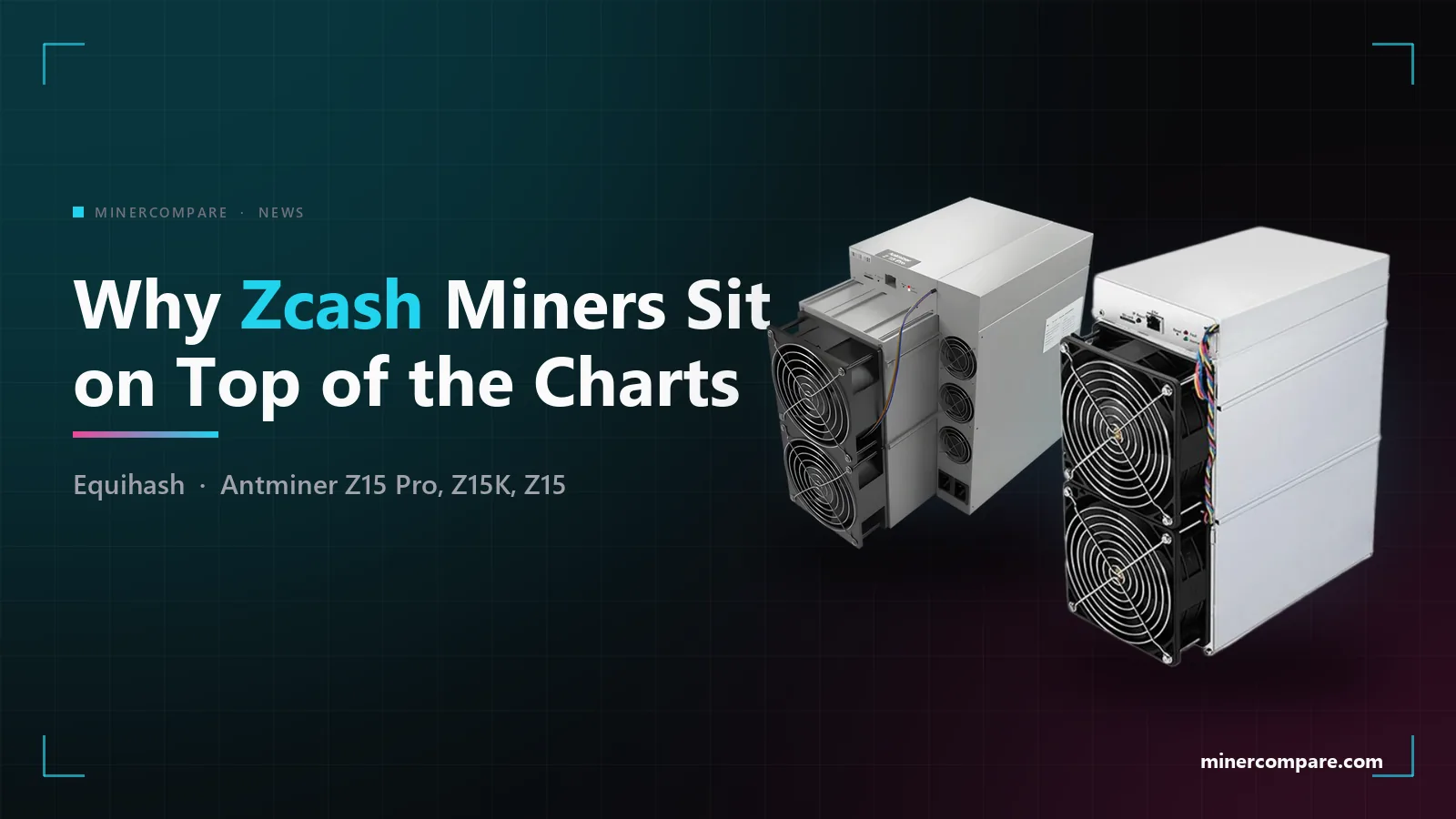 Δύο Bitmain Antminer Z15 σειράς Zcash crypto miner σε σκοτεινό φόντο