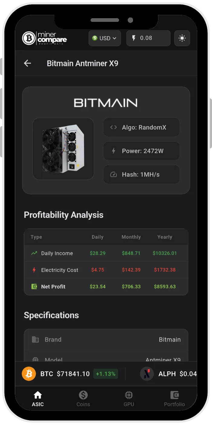 MinerCompare App Preview